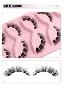 5 Pairs Asiteo New Cat Eye False Eyelashes, 3D Natural Transparent Band Fluffy Soft Criss-Cross Lashes, Delicate Natural Eyelash Extensions For Makeup - 眼尾拉長款 - 查看 3