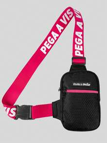 Pega A Visao Men's Shoulder Bag Basic Toiletry Bag Pega A Visão Black Wide Strap - 粉色 - 查看 2