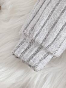 Set 2 buc. bluză și pantaloni cu volane, casual, solidă, cu guler înalt, umeri căzuți, mânecă lungă, pentru bebeluși, potrivit pentru ieșiri în oraș, primăvară/toamnă - Gri - Vizualizare 5