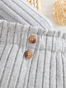 Set 2 buc. bluză și pantaloni cu volane, casual, solidă, cu guler înalt, umeri căzuți, mânecă lungă, pentru bebeluși, potrivit pentru ieșiri în oraș, primăvară/toamnă - Gri - Vizualizare 3