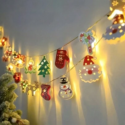 1入組led聖誕裝飾燈,包含聖誕老人、雪人、拐杖糖、聖誕樹、襪子和雪花設計