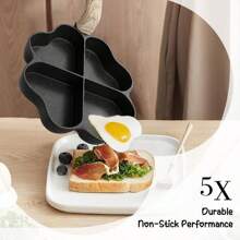RIOVARM-EU RIOVARM Induction Omelette Pan Non-Stick Small Pans 4-Hole Heart Shape Egg Pan Granite Coating Creative Cute Frying Pan Without PFOA Healthy Pancake Pan For Breakfast - Black - View 4