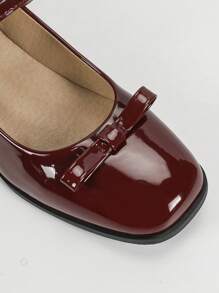 优雅女鞋，时尚百搭简约，轻便舒适高跟鞋粗跟，透气适合日常穿着，带扣一脚蹬纯色裸红色蝴蝶结玛丽珍圆头女士高跟鞋 - 酒紅色 - 查看 8