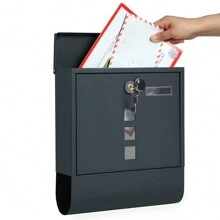 SONGMICS Boîte aux Lettres Murale, avec Serrure avec Couvercle Rotatif, Fenêtre de Visualisation, Porte-nom, Compartiment à Journaux, Montage Facile, 10 x 30,8 x 33,8 cm, Gris Anthracite - Gris - Voir 5