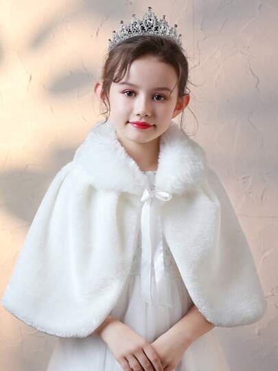 1Pc Girls Princess Fluffy Wraps And Shawls For Dress Wedding Faux Rabbit Fur Princess Shoulder Cape Bridesmaid Tippet Christmas Cloak Party Costume Gift