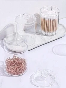 1pc 多功能化妆棒收纳盒，便捷桌面收纳盒，透明圆形牙线收纳盒，压缩毛巾收纳盒，化妆台收纳盒，透明圆形收纳盒，带盖透明亚克力桌面化妆垫收纳盒，防尘清洁垫收纳盒，透明防尘发夹收纳盒，牙签清洁棉签盒，口红透明牙签盒 - 彩色 - 查看 8