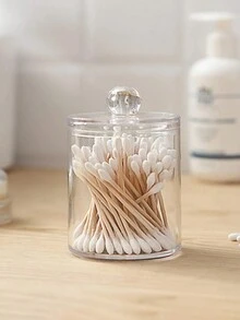 1pc 多功能化妆棒收纳盒，便捷桌面收纳盒，透明圆形牙线收纳盒，压缩毛巾收纳盒，化妆台收纳盒，透明圆形收纳盒，带盖透明亚克力桌面化妆垫收纳盒，防尘清洁垫收纳盒，透明防尘发夹收纳盒，牙签清洁棉签盒，口红透明牙签盒 - 彩色 - 查看 3