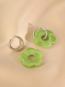 1對不鏽鋼18K金鍍耳環，附透明藍色花卉吊墜，女士時尚甜美設計，適合海灘假期 - 藍色 - 查看 11