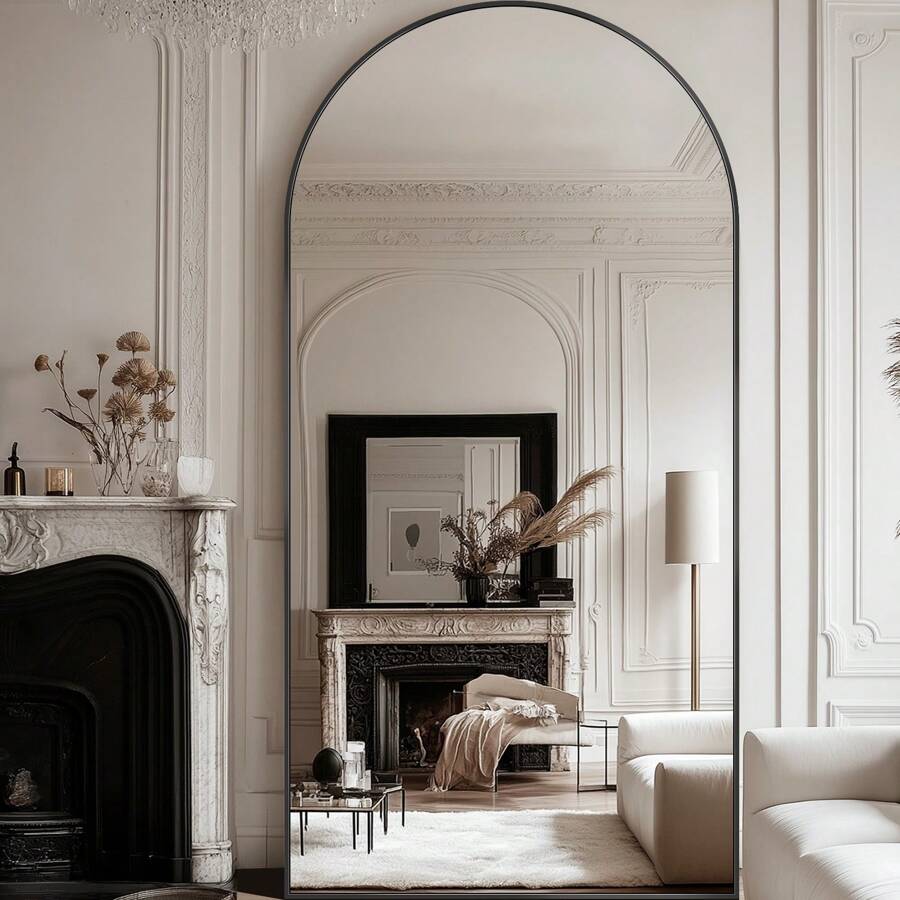 Antok Full Length Mirror, 81"X41" Oversized Arched Floor Mirror Freestanding, Full Body Mirror Floor Standing Mirror With Stand For Bedroom, Hanging Mounted Mirror For Living Room Cloakroom Home Decor Back To School Room Decor School Supplies - 黑色 - 查看 1