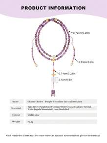 [VE] 1 Peça Colar de Cristal de Ametista Natural de Alta Qualidade, Decorado com Prata 925, Jade e Pérola, Simbolizando Mistério e Romance, O Brilhante Cristal Roxo Brilhando Como a Estrela Mais Brilhante no Céu Noturno. Ele Representa Sabedoria e Inspiração, Trazendo Sorte e Proteção para Quem o Usa, Exibindo Joia Personalizada e Elegante Única. Cor da Joia Selecionada Aleatoriamente. - Multicolorido - Visão 7