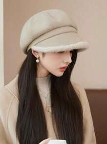 1 chiếc mũ bát giác dày dặn và lót nhiệt thời trang thu đông cho nữ, mũ lưỡi trai báo chí màu trơn thanh lịch, ấm áp khi đội hàng ngày và đi mua sắm - MM1704 - Xem 11