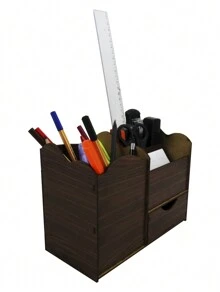 Wooden Organizer Office Pen Pencil Storage Box - 鏽棕色 - 查看 1