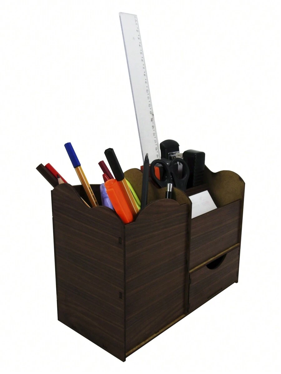 Wooden Organizer Office Pen Pencil Storage Box - 鏽棕色 - 查看 1