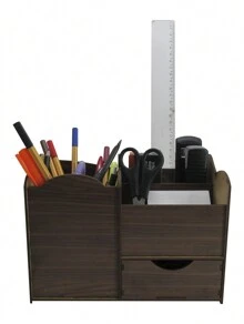 Wooden Organizer Office Pen Pencil Storage Box - 鏽棕色 - 查看 3