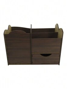 Wooden Organizer Office Pen Pencil Storage Box - 鏽棕色 - 查看 4