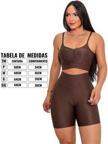 Cropped Set With Padded Bra And High Waist Shorts Fitness Sport Casual Women's Gym - 鏽棕色 - 查看 4