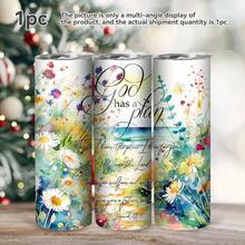 1 件美丽花朵图案不锈钢水杯 20 盎司，带盖、吸管和吸管刷，简约时尚旅行水杯 - 不锈钢真空冷水杯，可爱时尚的随身杯，便携式防漏水杯，送给家人和朋友的礼品杯，户外饮具，健身、旅行、家庭、办公室， - 彩色 - 查看 13