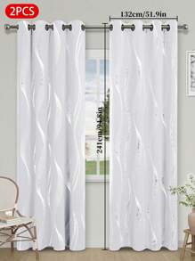 2 件银色箔波浪遮光窗帘，隔热，适用于客厅、卧室、阳台和其他装饰窗户 - 多色-A - 查看 12