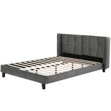 okwish Lit capitonné 140 x 200, 180 x 200, 160 x 200 cm avec sommier à lattes, lit double, lit jeunesse avec grande tête de lit, lit double classique, velours (sans matelas), gris