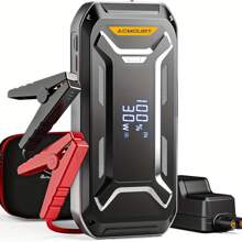 Accumulatore di avviamento di emergenza Acmount da 5000 A, avviatore di emergenza con batteria per auto da 12 V per tutti i motori a benzina e da 10,0 litri, avviatore di emergenza portatile con ampio display LCD, ricarica rapida USB e luce LED
