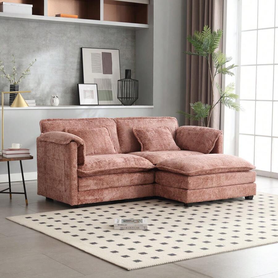 Chenille Fabric, Removable Armrests With Side Pockets, High Density