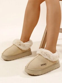 Giày bốt đi tuyết cổ cao cỡ lớn cho nữ, lớp lót nhung dày giữ ấm cho mùa thu và mùa đông - Màu Khaki - Xem 3
