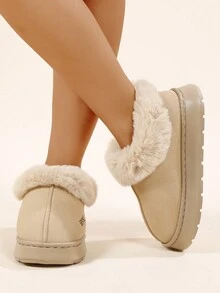 Giày bốt đi tuyết cổ cao cỡ lớn cho nữ, lớp lót nhung dày giữ ấm cho mùa thu và mùa đông - Màu Khaki - Xem 2