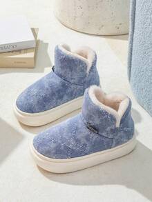 情侣软底舒适保暖内衬保暖一脚蹬雪地靴，户外和室内冬鞋，粉色可爱雪地靴，牛仔透气短靴 - 藍色 - 查看 2