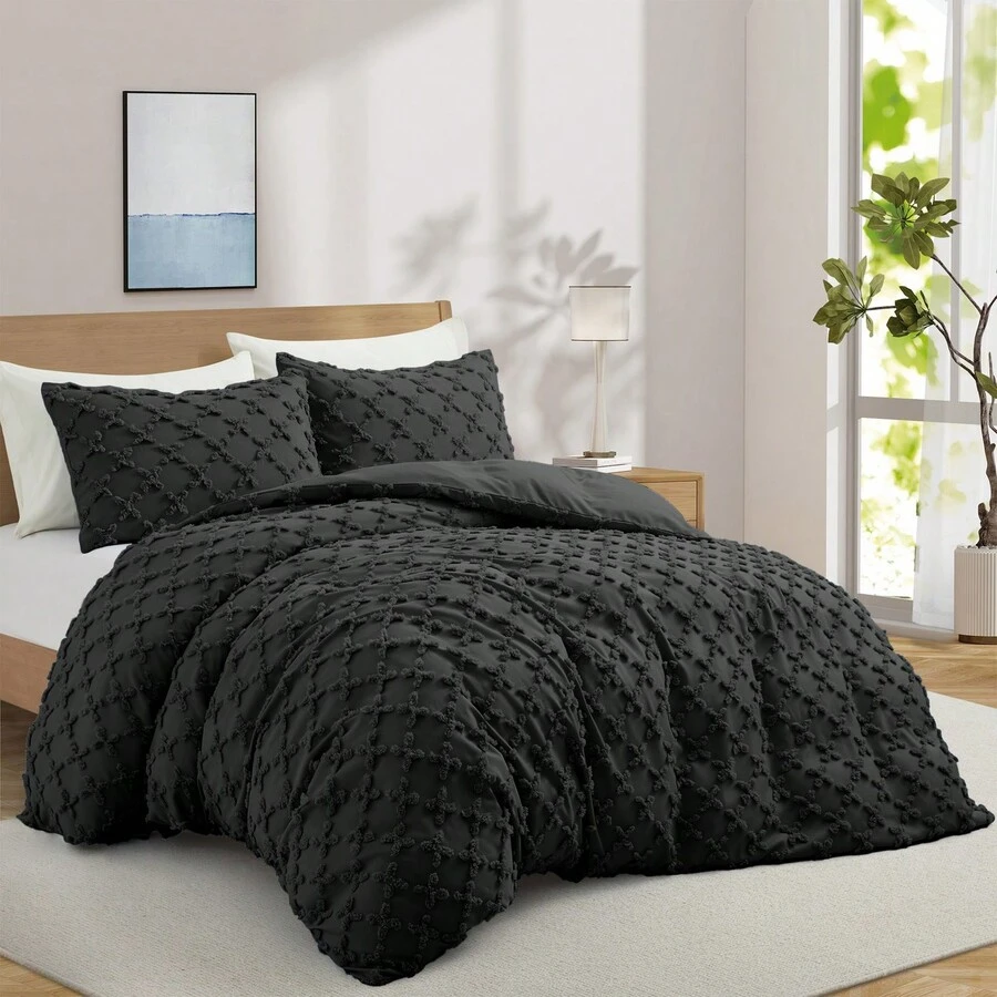 Peace Nest Microfiber Duvet Cover Set Twin Full Queen King Soft Clipped Design - Cướp biển đen - Xem 1