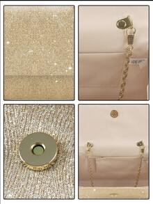 一款闪闪发光、魅力十足的水钻女士晚装包，优雅纯色磁扣手提包，时尚链条斜挎包，适合派对女孩、新娘、白领，搭配婚纱和晚礼服，非常适合婚礼和舞会、晚宴、派对。 - 香檳色 - 查看 9