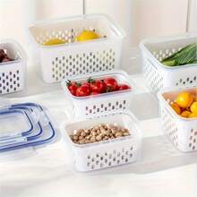 Set da 4 pezzi Contenitori per alimenti in plastica con coperchi per il frigorifero - Trasparenti, contenitori lavabili per frutta, verdura e prodotti secchi con vassoio di drenaggio - Multiuso, scatole organizzative per la cucina ermetiche per campeggio e uso domestico