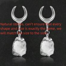 2PCS Stainless Steel Saddle Hangers Natural Stone Drop Ear Plugs Tunnels Plug Ear Gauges Stretching Ear Weight Body Piercing Jewelry - Natural Stone - View 22