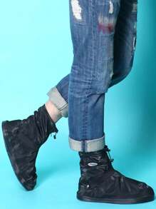 Thick Non-Slip Waterproof Rain Shoe Covers For Kids, Outdoor Rain Boots Overshoes - Black - View 2