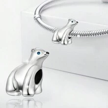 925 镀银家庭，蓝眼睛熊，全铺镶旋转珠，“我爱你妈妈”，优雅的茶杯吊坠，适合 DIY 手链和项链首饰制作，适合女性和女孩的礼物，生日，日常佩戴 - 銀色 - 查看 4