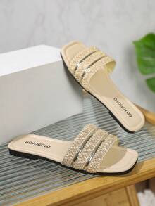 Dép xỏ ngón ngoài trời thời trang cho trẻ em, dép đế bằng mũi vuông mùa hè, giày đi biển kiểu mới cực kỳ hấp dẫn cho bé gái - trắng - Xem 3