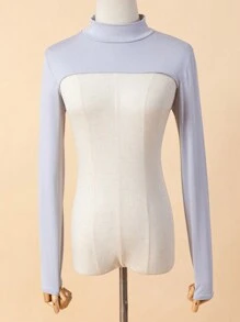 1 Stück Damen einfarbiger elastischer Spandex Rollkragen Raglanarm Bolero Schalkragen Fake Jacke Top, Langarm, vielseitige Farben, Herbst/Winter
