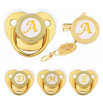 1 pieza/Set Chupete y clip para chupete,Chupetes de oro brillante Lujo Chupete de bebé y cadena para chupete,Chupetes personalizados con iniciales de 26 letras para recién nacidos,Chupetes de silicona suave y seguros,Diseño único de lujo de mordedor de chupete de bebé como regalo