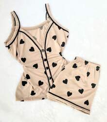 Women's American Pajamas Short Doll Strap And Buttons Summer Fresh Mesh Blogger Baby Doll Front Opening Breastfeeding Post-Surgery Pregnant Printed - Màu nâu  Mocha - Xem 7