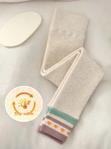 1 peça leggings térmicas com estampa de coração listrado bicolor para meninas, outono e inverno, confortáveis, macias e modernas, adequadas para uso diário ou presentes de feriado