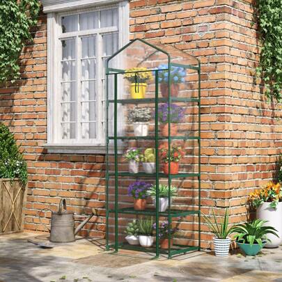  Outsunny 5 Tier Mini Greenhouse Outdoor Flower Stand Green House PVC Cover Portable Shed Metal Frame Transparent 69 X 49 X 193cm