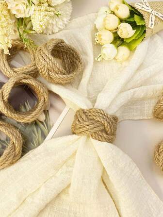 2-24 件手工编织黄麻绳餐巾环，适用于房间、餐桌、家居装饰，适合节日、派对、生日、婚礼和宴会