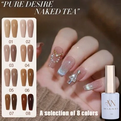 MIANEL 12ML/PCS 2024新款裸茶色凝胶指甲油秋冬美拉德棕冰透明裸色指甲油黑色指甲棕色指甲圣诞指甲和万圣节指甲礼物女孩美甲沙龙使用和DIY使用美甲沙龙特价