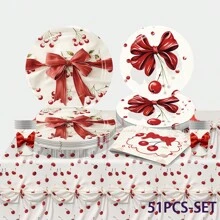 51件派对餐具套装 樱桃蝴蝶结主题派对装饰装饰道具 樱桃蝴蝶结派对纸盘 樱桃蝴蝶结纸巾 蝴蝶结桌布 餐具纸杯 餐具套装 派对用品 派对礼品 - 彩色 - 查看 10