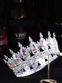 1pc Baroque Style Zinc Alloy Crown, European & American Fashion Crown, Round Teardrop Design, Fairy Tale Theme, Bridal Wedding Makeup Competition Accessory, Girls Birthday Party Headpiece, Carnival/Mardi Gras/Mask - Multicolor - View 14