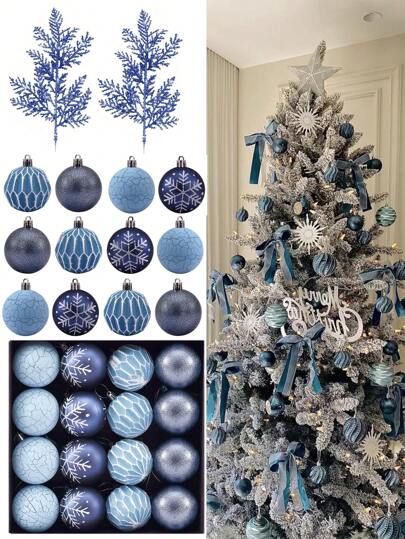 16pcs-Christmas Ball Ornaments Set With Strings, For Christmas Tree Festival Wedding Party Home Decoration, Anti-Break Christmas Tree Decorations, Glittering Holiday Hanging Decorations Tree Collection For Holiday Wedding Party Decoration