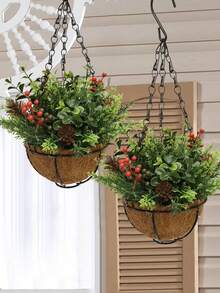 1pc Cành thông Giáng sinh nhân tạo Bạch đàn có hoa Giỏ treo, Cây hoàng dương mô phỏng, Quả thông, Cành thông mọng Giỏ treo, Xanh lá cây, Đỏ, Bán buôn, Chất liệu PE, Cây mô phỏng, Thích hợp cho Tiệc ngoài trời, Sự kiện, Ngày lễ, Sinh nhật, Trang trí tiệc cưới, Sân trong, Cửa ra vào, Nhà, Phòng ăn, Phòng khách, Phòng ngủ, Trang trí sân vườn, Giáng sinh, Ngày lễ tình nhân, Trang trí lễ hội mùa xuân - màu xanh lá - Xem 5