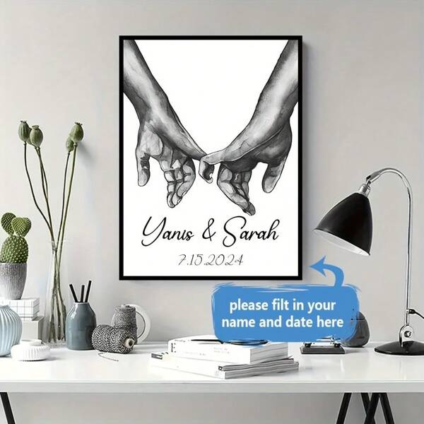 1 peça de arte em tela de amor de casal personalizada - nome e data personalizados, decoração de parede em preto e branco para quarto, sala de estar - presente perfeito para o Dia dos Namorados, noivado, casamento, sem moldura, Dia dos Namorados, decoração para o Dia dos Namorados, ornamental, elegante, de alta qualidade, elegante, requintado, personalizado, único, presentes ideais para ela, namorado, namorada, pai, família, mãe, amigos, animais de estimação, filho, alunos, filha, trabalhadores para aniversários, para o Dia dos Namorados, para o Dia das Mães, para aniversários, para o Dia das Crianças, para formatura, para casamentos, para o Dia dos Pais, para inauguração de casa, escola, casa, escritório