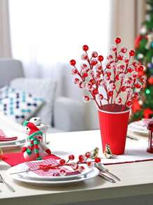 10/5pcs Artificial Red Berry Stems Snow Christmas Red Spray Selected Holly Berry Branches For Christmas Tree Decoration Holiday DIY Crafts Christmas Ornaments Home Decor,Christmas