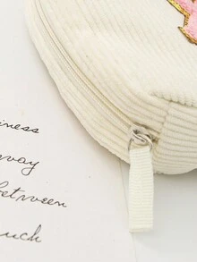 1 Túi vuông nhỏ bằng vải nhung kẻ màu trắng có miếng vá chữ Túi đựng đồ trang điểm, Túi đựng đồ trang điểm di động thời trang giản dị, đa chức năng, Túi đựng đồ lớn dung tích lớn đựng ví, son môi, băng vệ sinh, miếng lót túi, tiền xu, chìa khóa, tai nghe, Air Pod - trắng - Xem 10