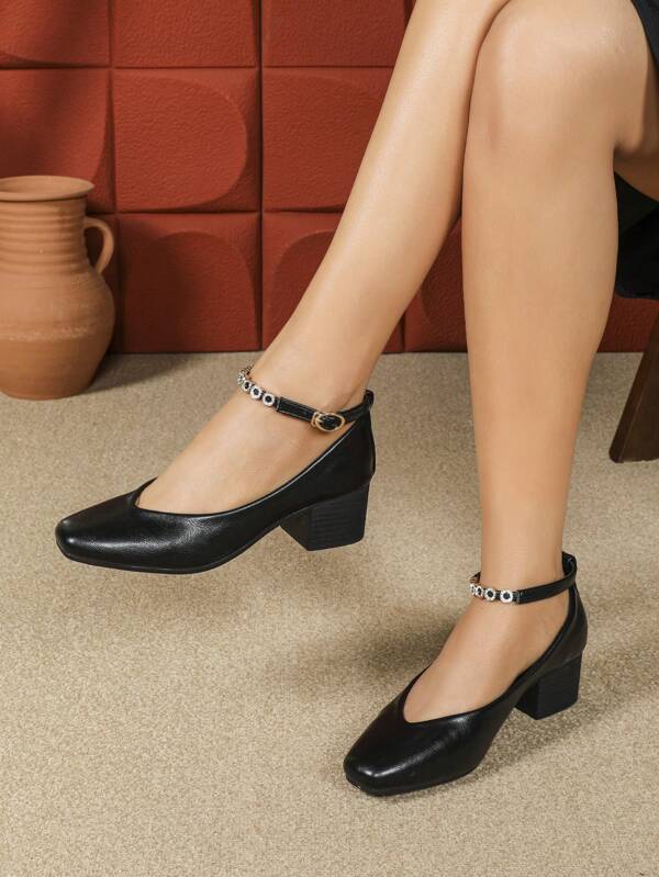 Nova Moda Mary Jane Única Alça Quadrada Biqueira Mulheres Salto Alto Bombas